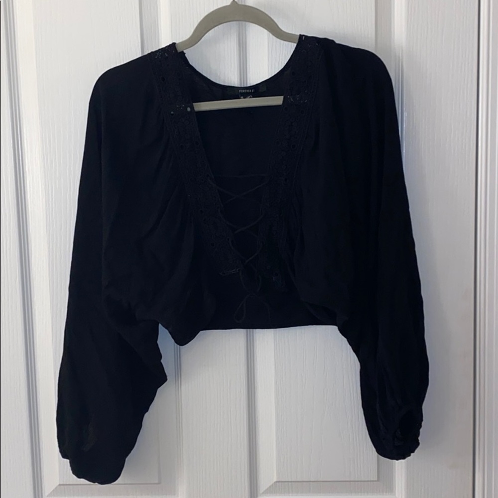 Black lace up crop top